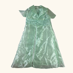 Vintage Girls Dress 12 Mint Green Organza Sheer Overlay Easter Flower Girl Forma
